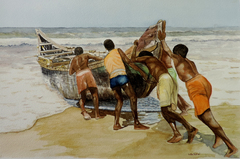 Obra de Mauren Gomes retrata pescadores 