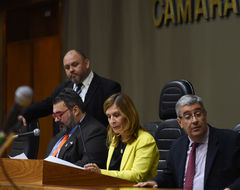 Vereadora Mônica  Leal (centro) respondeu pela presidência da Câmara nesta quarta-feira