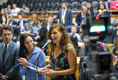 Movimentações em plenário. Na foto, as vereadoras Sofia Cavedon e Fernanda Melchiona e o vereador Professor Alex Fraga.
