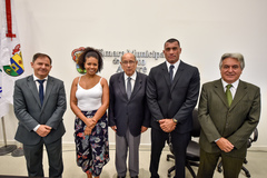 Na foto, a partir da esquerda: Hamilton Sossmeier, Karen Santos, Reginaldo Pujol, Rafão Oliveira e Nelcir Tessaro