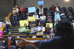 Jussara Cony e manifestantes que pediam a aprovação de projeto sobre doulas