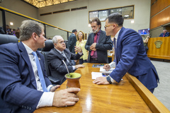 Movimentação de plenário. Na foto, os vereadores Márcio Bins Ely, Idenir Cecchim, Biga Pereira, Aldacir Oliboni e Giovani Culau e Coletivo.